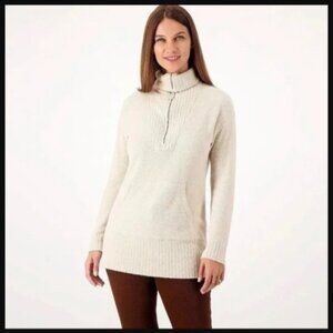 Barefoot Dreams Cozy Chic Half Zip Tunic Sweater sz M Cream Beige NWT   /B9